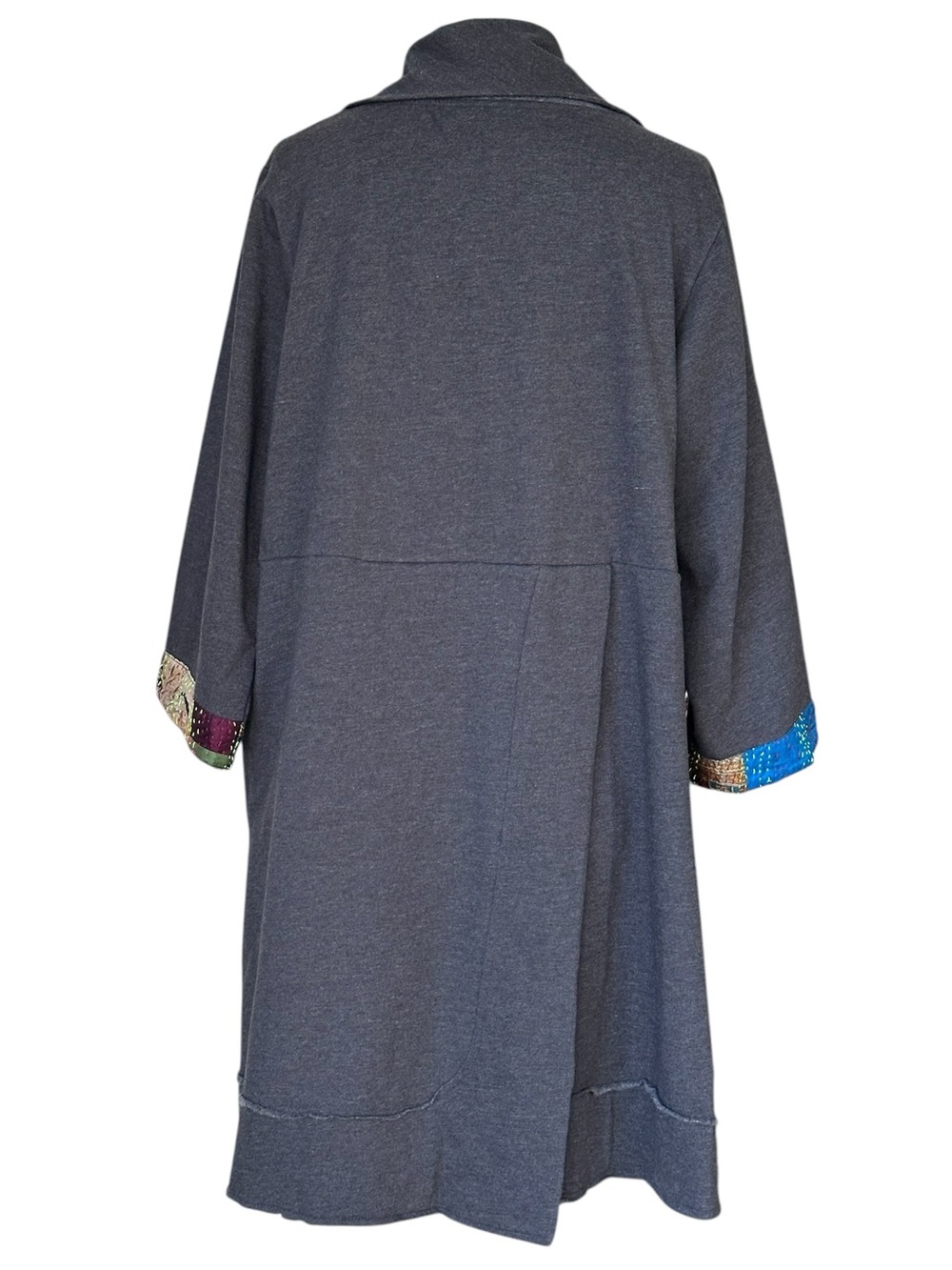 Paper Lace Womens Gray Kantha Patchwork Open Front Duster Cardigan Jacket Medium - Picture 4 of 9